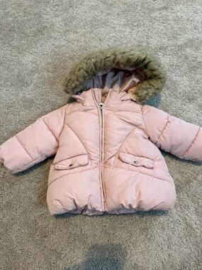 Zara Baby Blush Hooded Puffer with Faux Fur Trim 9-12mo